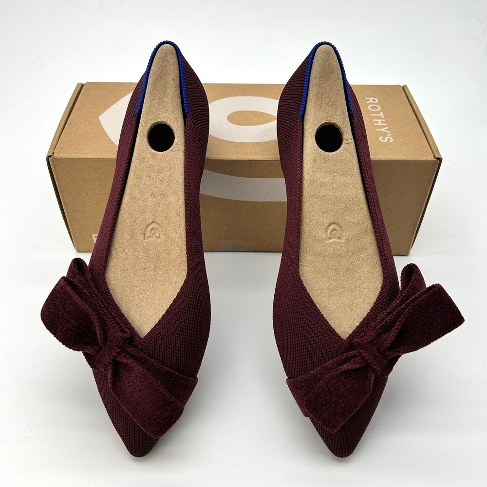 Rothy's The Bow Point II Size 8 Womens Flats Syrah Burgundy Sustainable Knit NEW - Picture 3 of 7